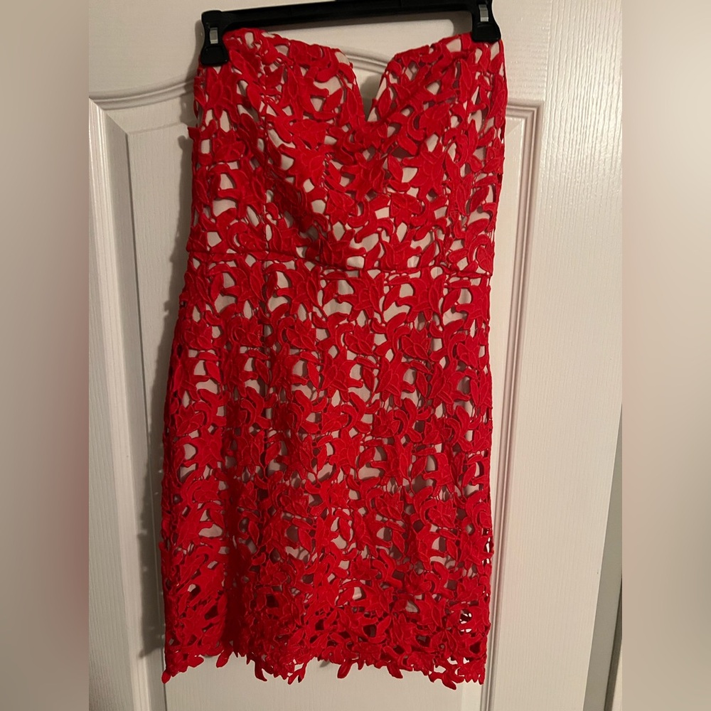 J.O.A. Vibrant Red Lace Mini Dress